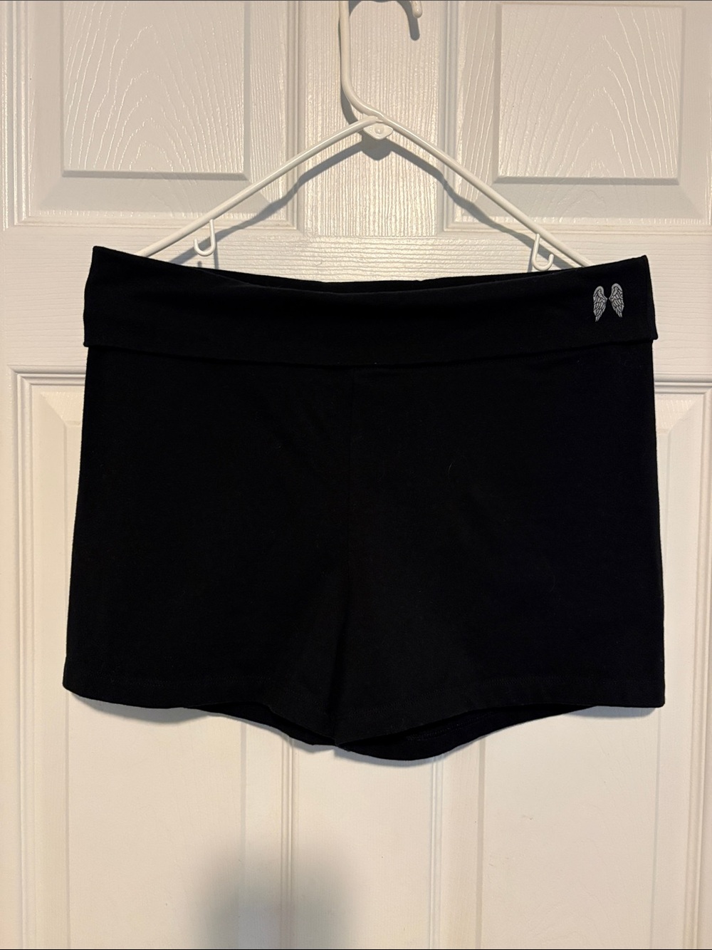 Victoria's Secret Black Fold-Over Waist Bike Shorts with Wing Logo